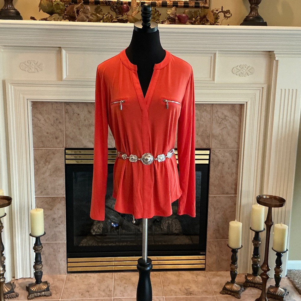 INC Blouse Orange Zip-Pocket Size M